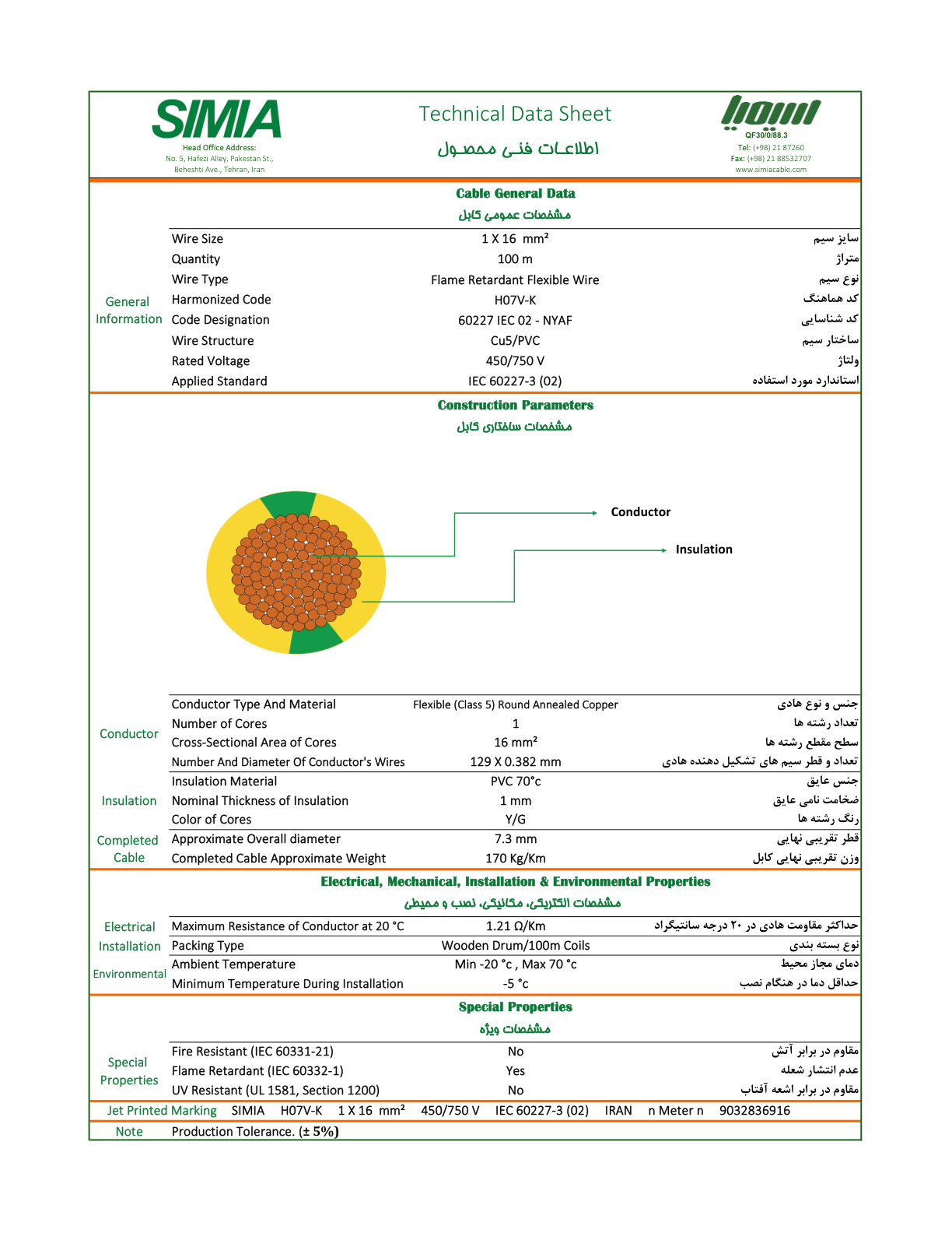 مشخصات دقیق سیم 16 افشان سیمیا