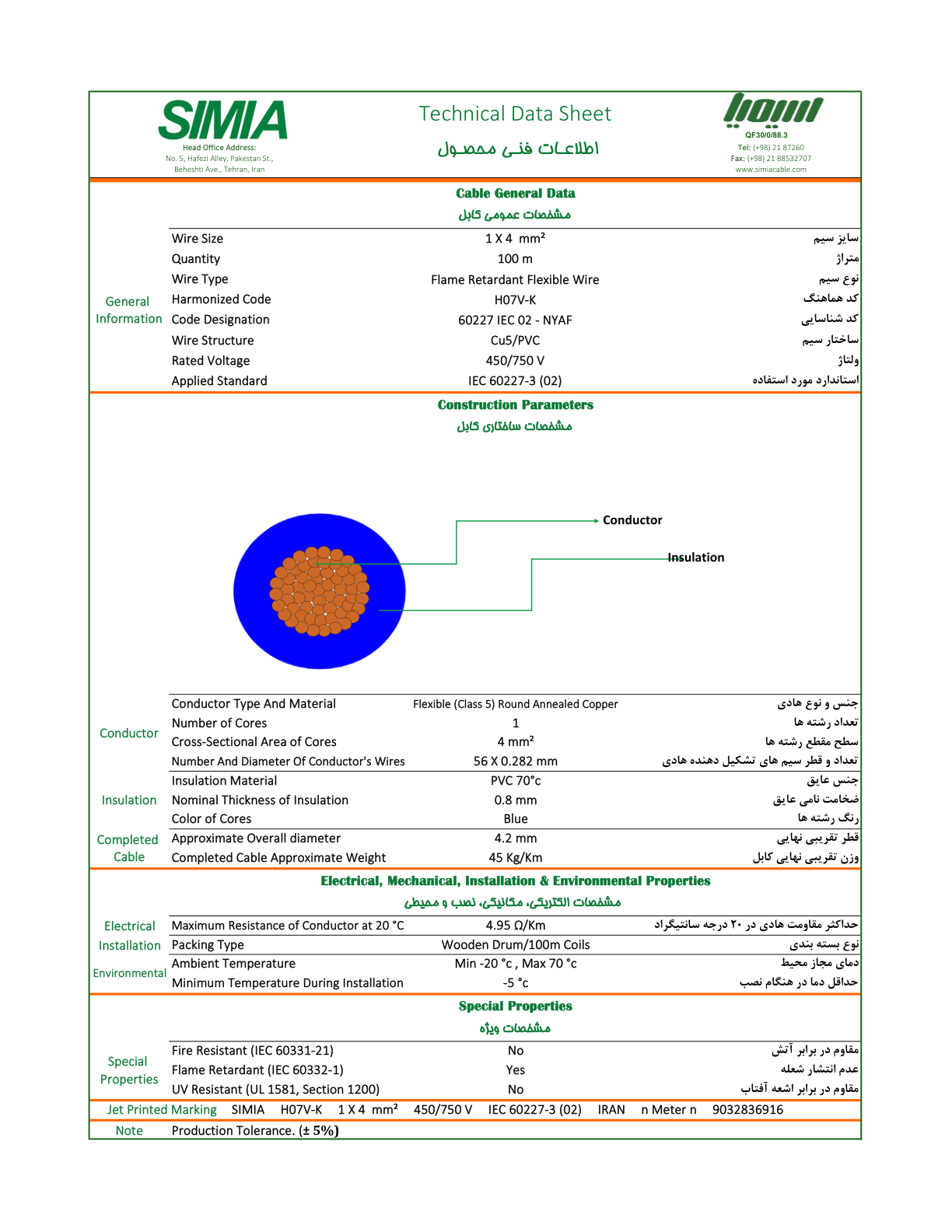 مشخصات دقیق سیم 4 افشان سیمیا