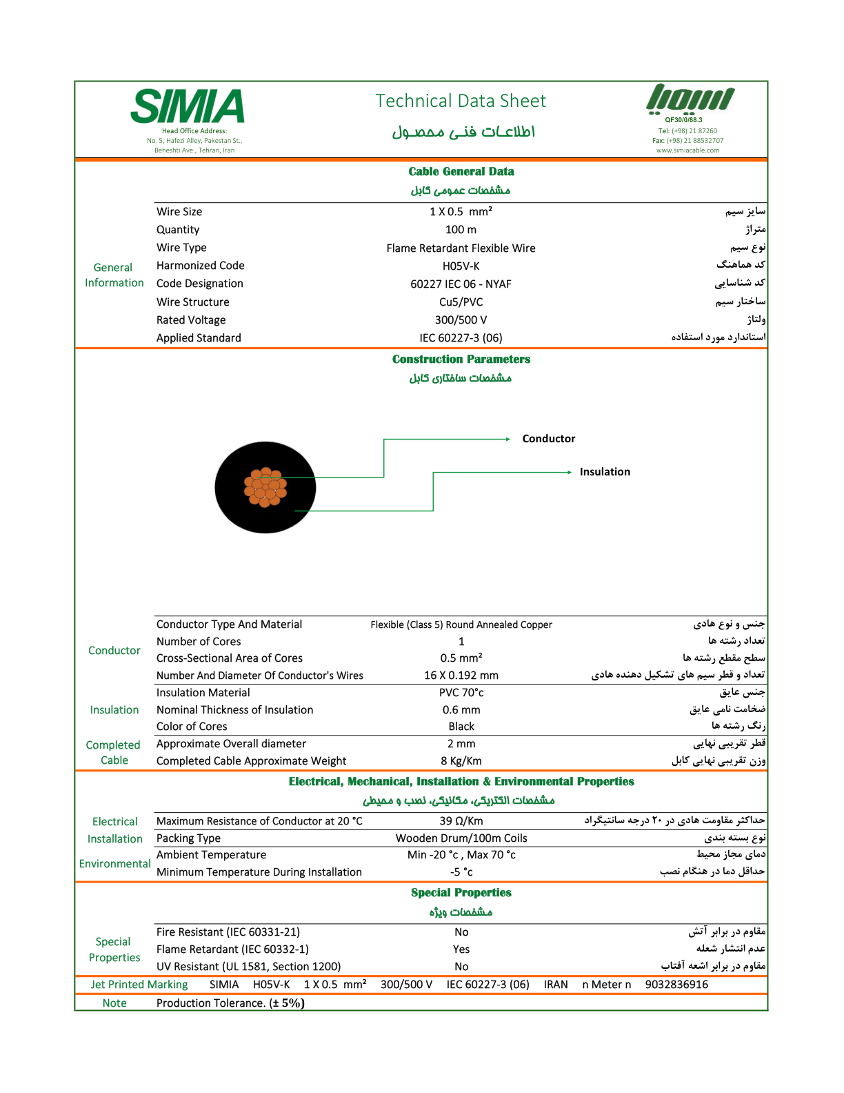 مشخصات فنی دقیق سیم سایز 0.5 سیمیا