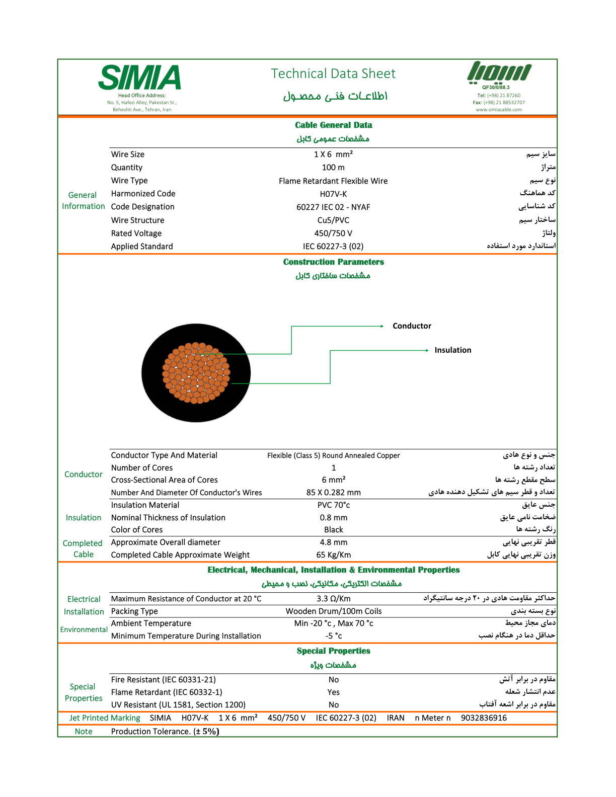 مشخصات دقیق سیم 6 افشان سیمیا