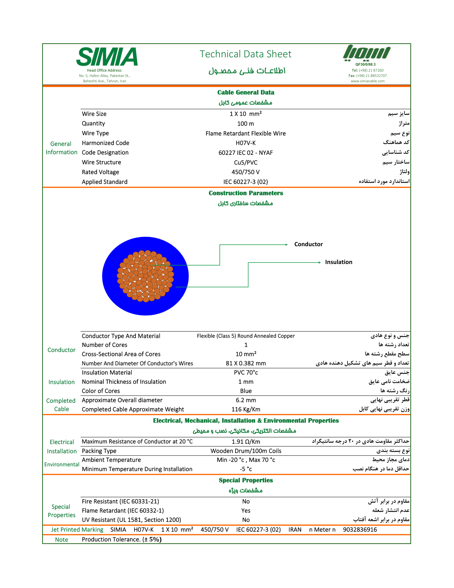 مشخصات دقیق سیم 10 افشان سیمیا